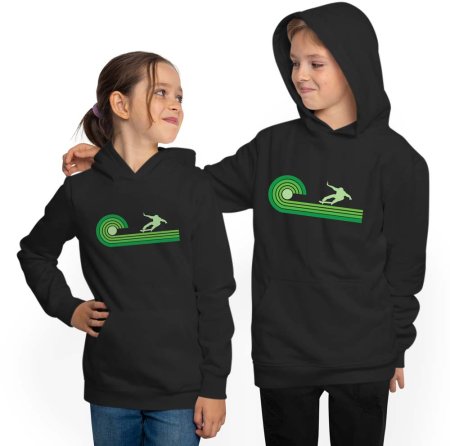 Kids Hoodie Skater Sweater - Retro Skater on Green Wave i545